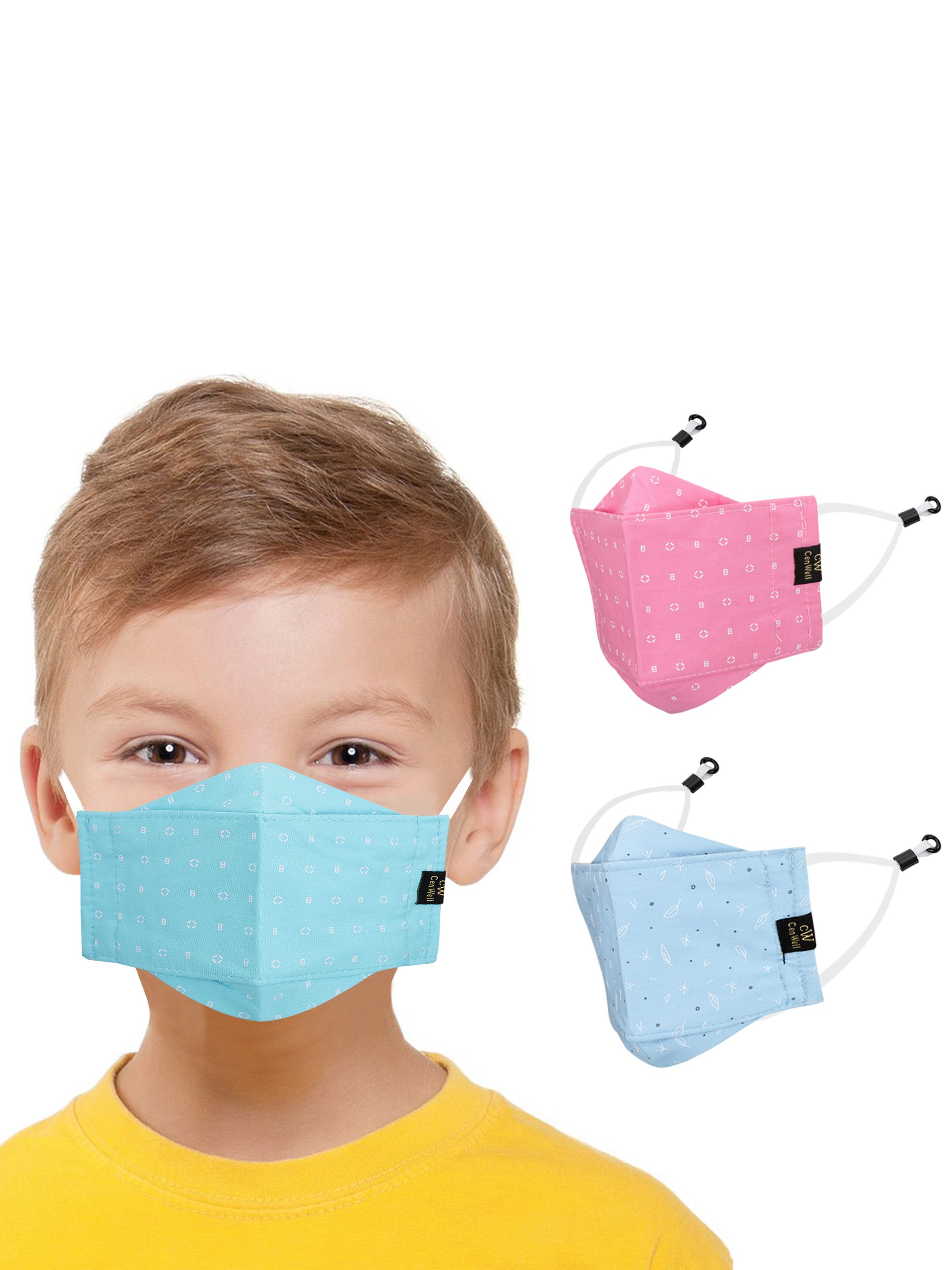 CENWELL Kids Pack Of 3 Printed 3D 6-Ply Reusable Pure Cotton Cloth Masks