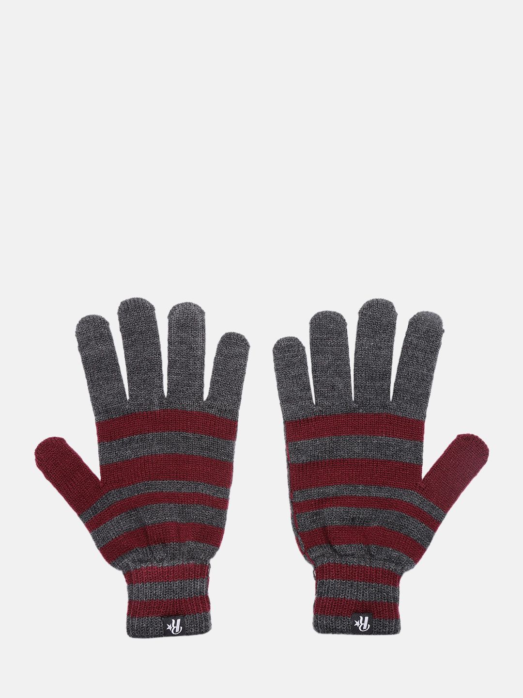 Roadster Men Grey & Red Striped Winter Hand Gloves-picture-21