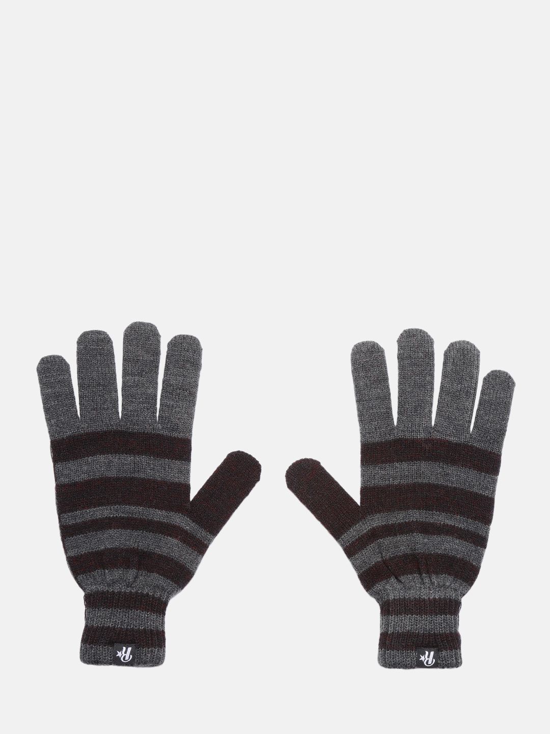 Roadster Men Grey & Black Striped Winter Hand Gloves-picture-18