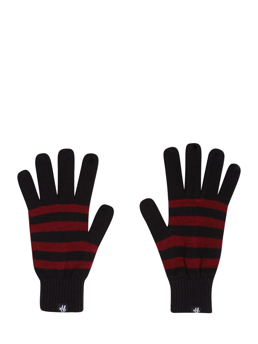 Roadster Men Black & Red Acrylic Striped Gloves-picture-22
