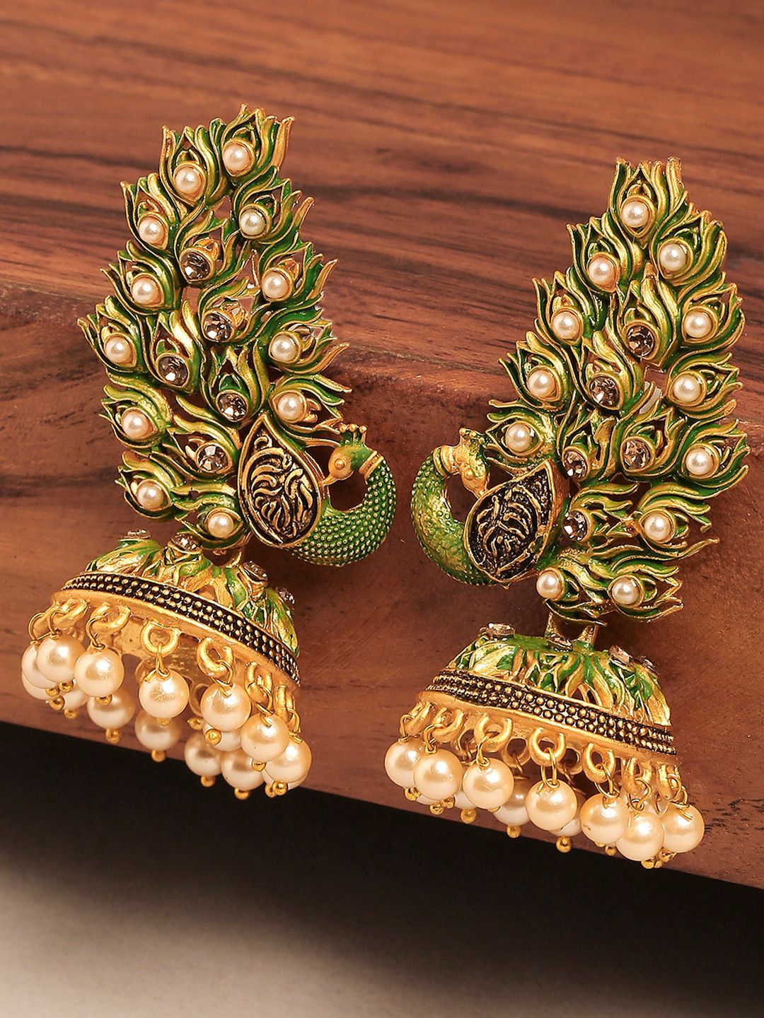 OOMPH Green Contemporary Jhumkas Earrings-picture-26