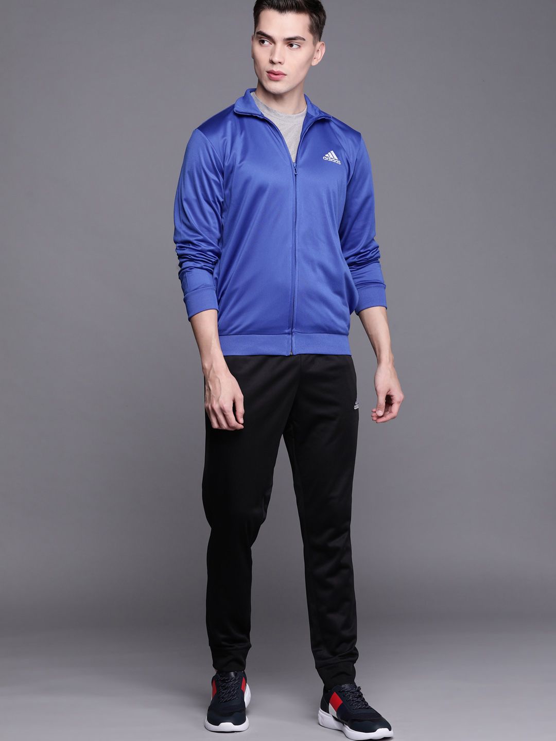 Mens grey and blue 2025 adidas tracksuit