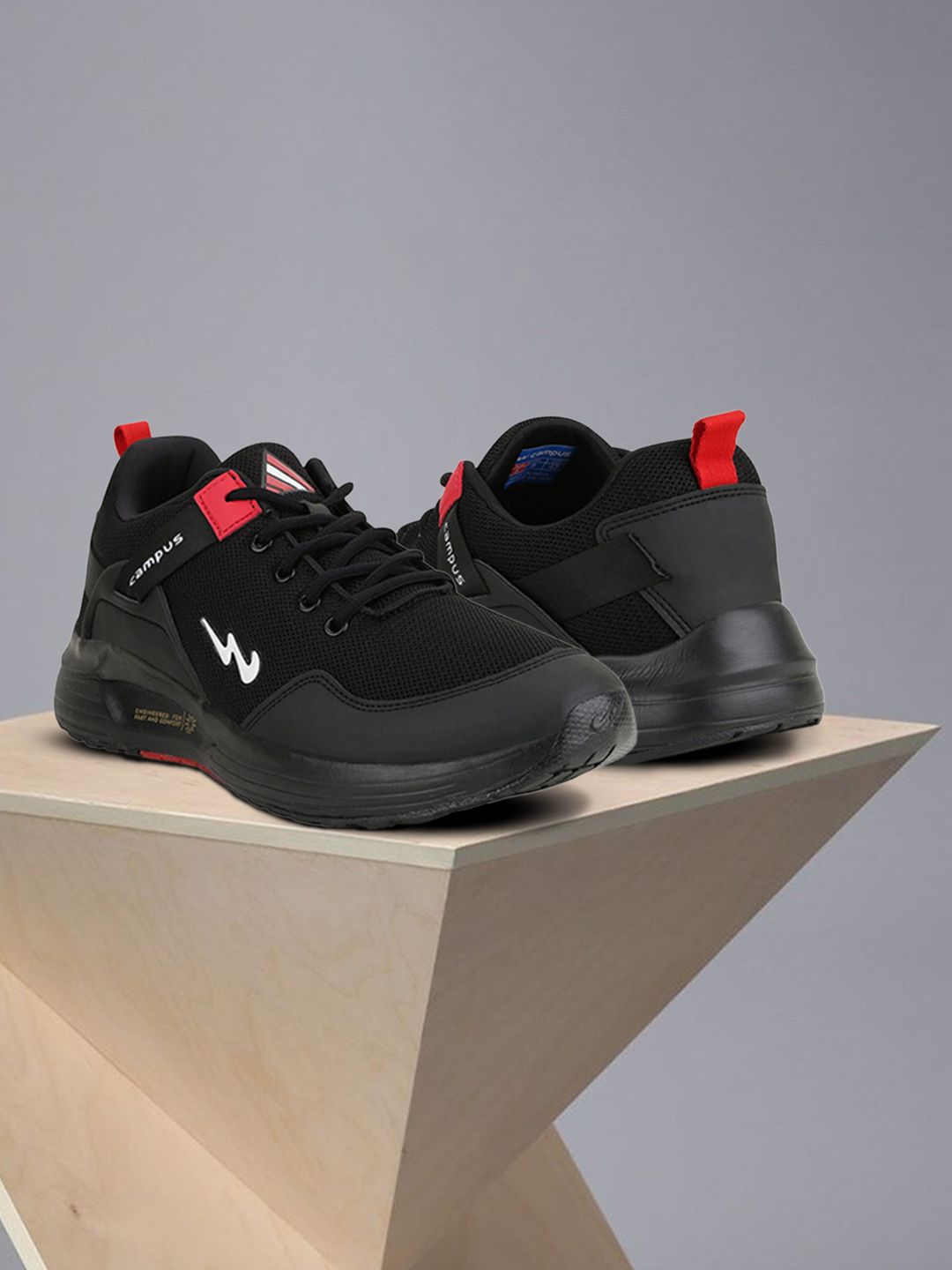 Campus Men Black Mesh Running Non-Marking Shoes