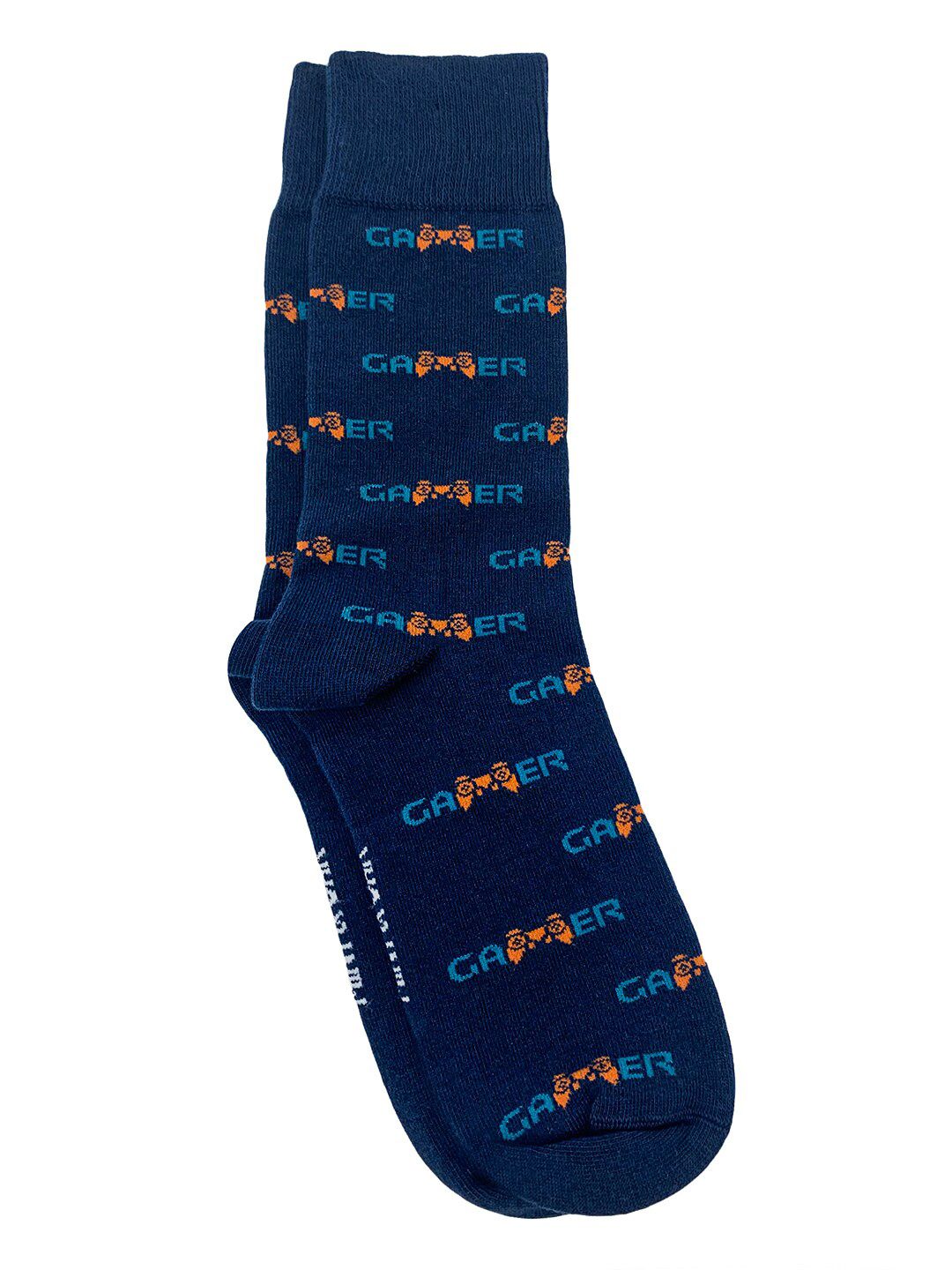 Mint & Oak Men Blue & Orange Printed Anti-Bacterial Calf-Length Socks-image-30