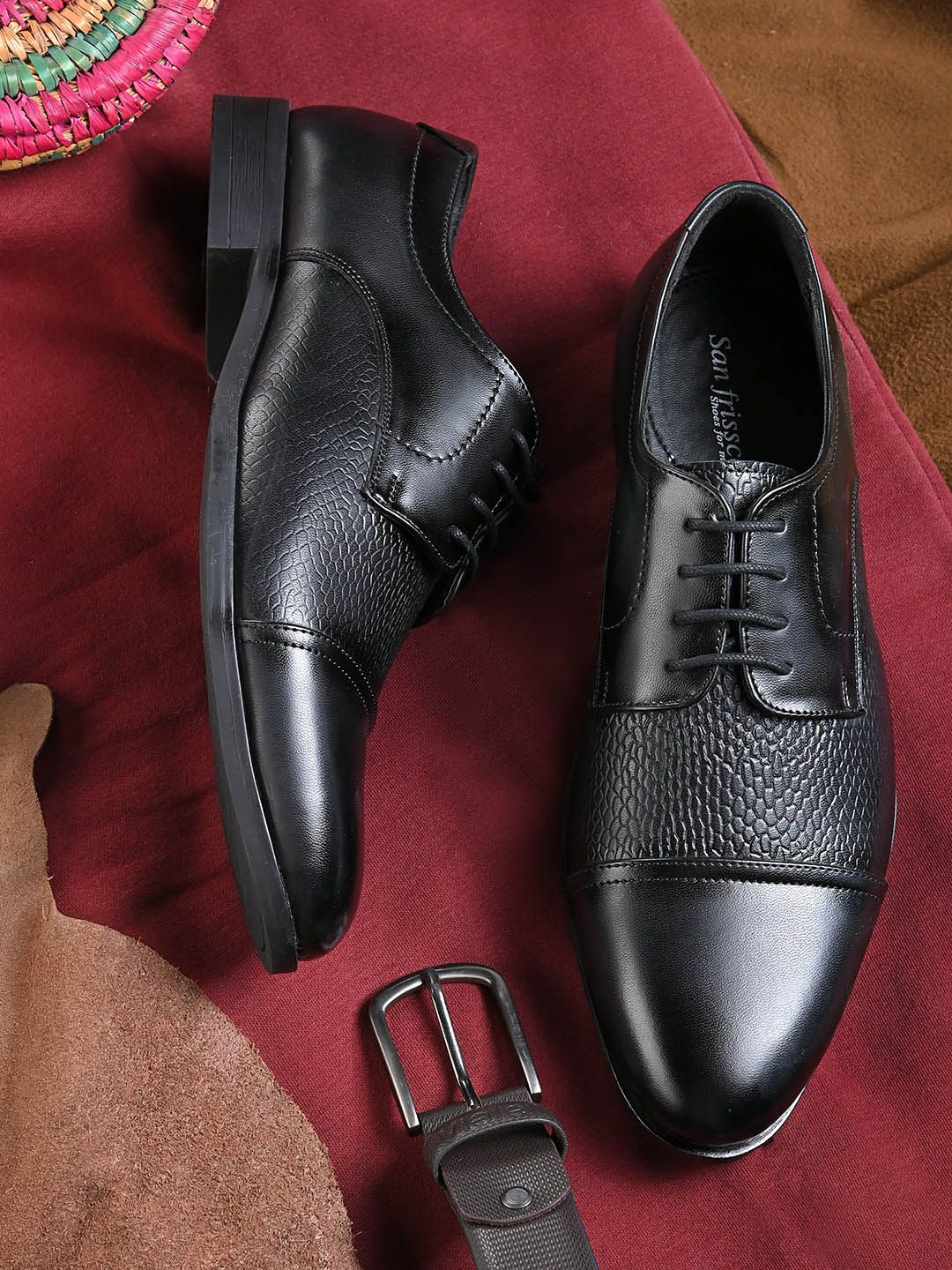 San Frissco Men Black Textured Formal Derbys-image-28