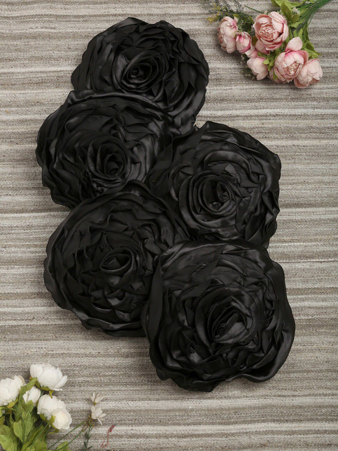 HOSTA HOMES Black Set of 5 Satin Round Cushion Covers-picture-40