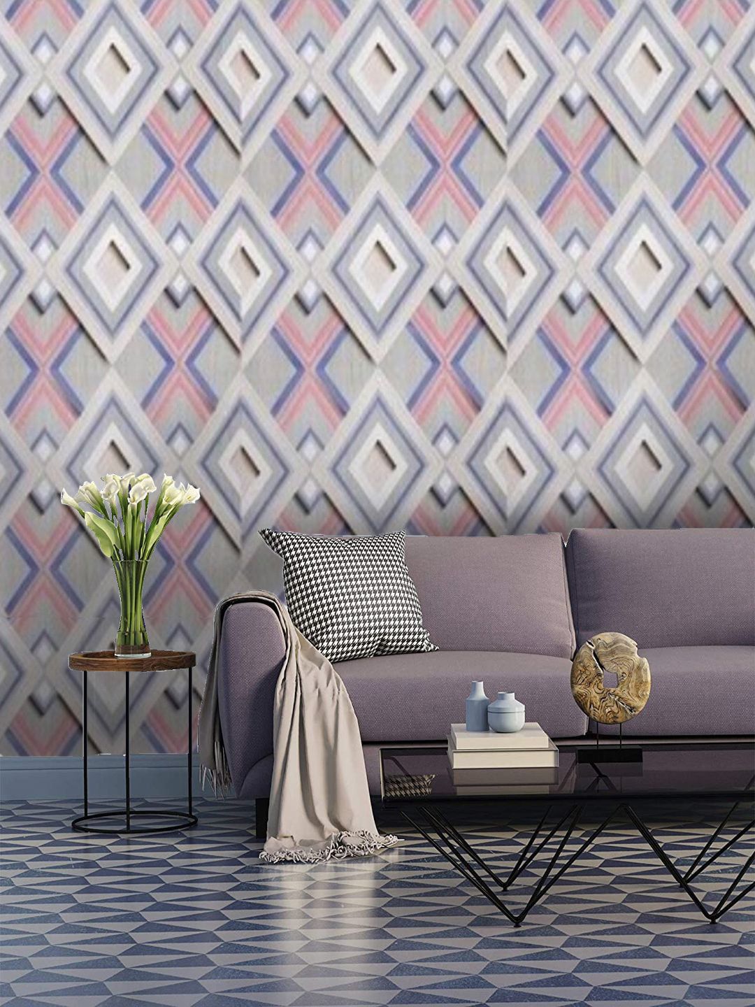 Jaamso Royals Pink & Grey Self-adhesive & Waterproof Geometric Print Wallpaper-picture-31