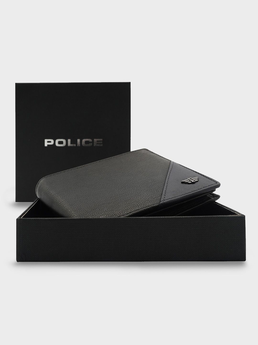 Police Men Black Solid Leather Two Fold Wallet