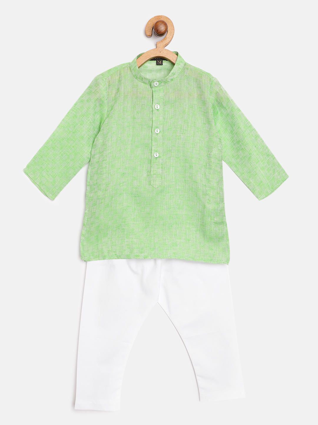 Readiprint Boys Green Linen Self Checked Kurta with Pyjamas-picture-13