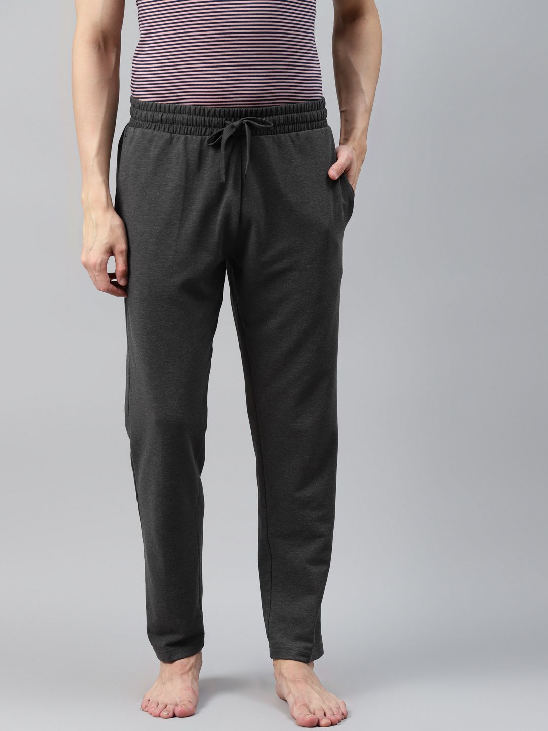 Marks & Spencer Men Charcoal Grey Solid Knitted Lounge Pants-image-23