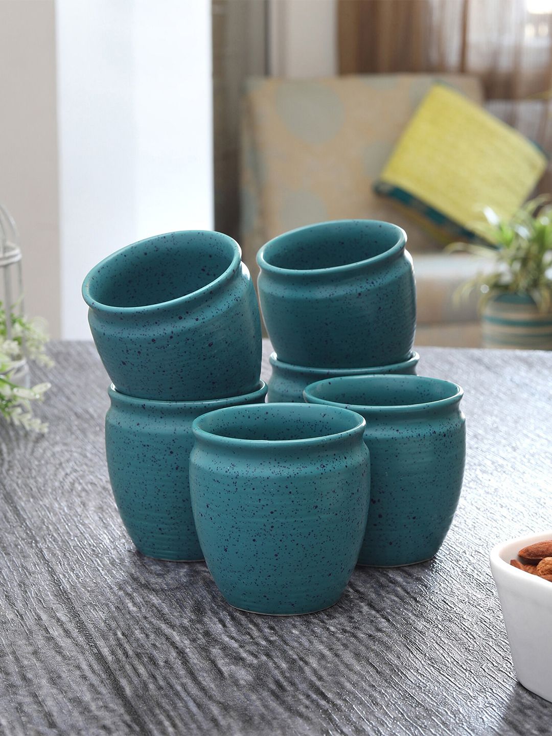 MIAH Decor Teal Blue 6 Handcrafted & Hand Painted Ceramic Matte Kullad Cups-image-42