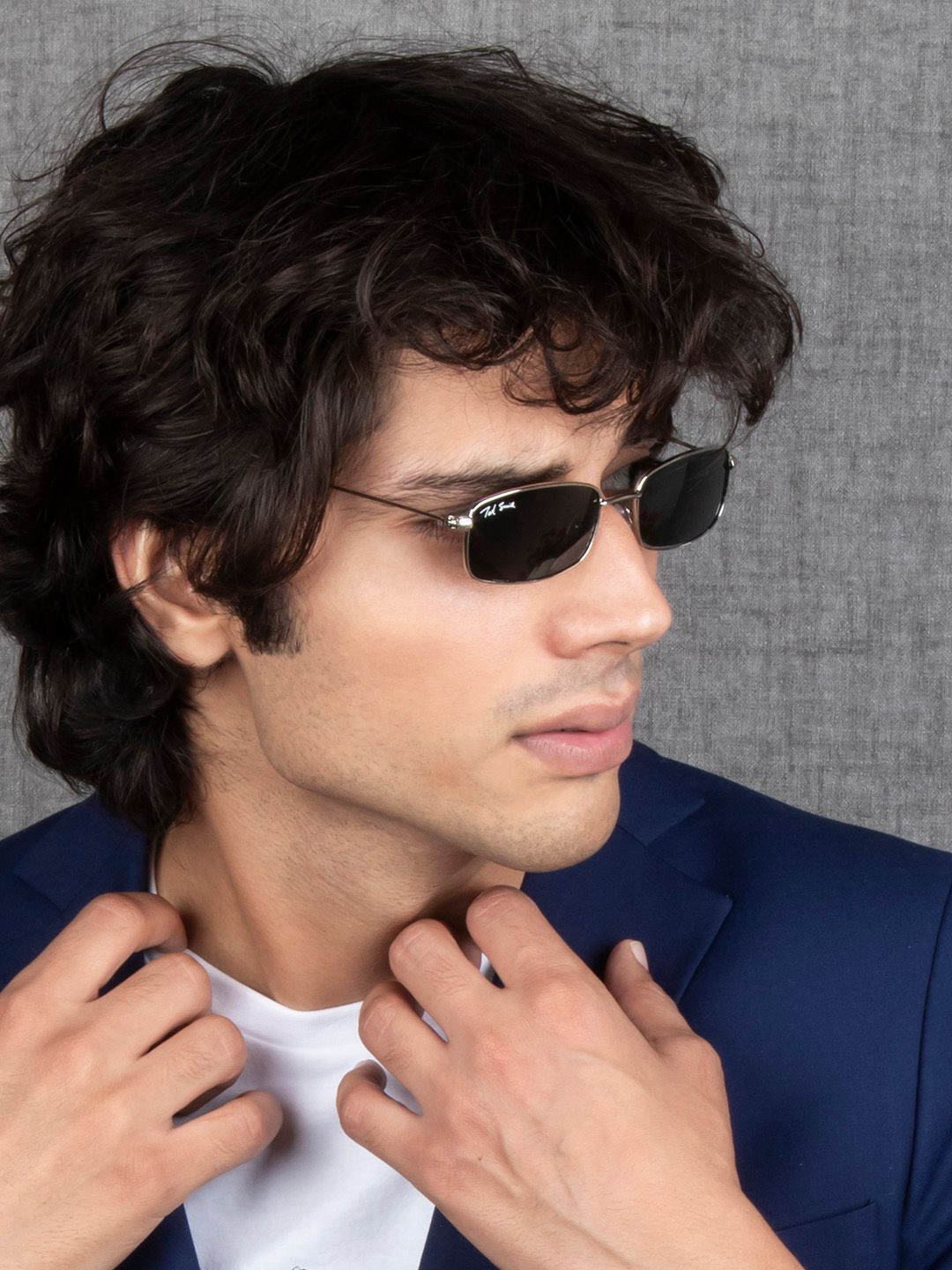 Ted Smith Unisex Grey Lens & Gold-Toned Rectangle Sunglasses With UV Protected Lens-picture-42