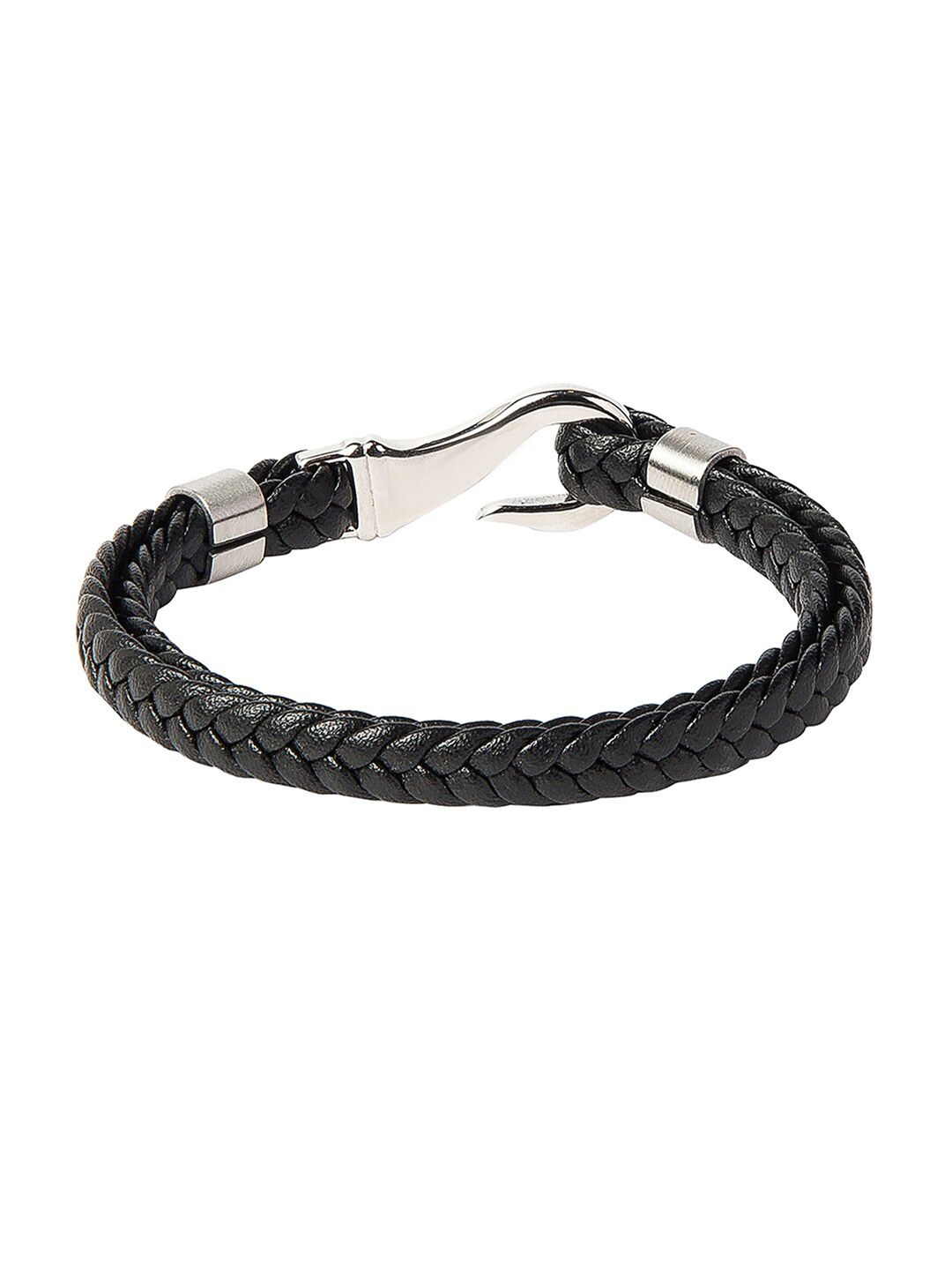 Bodha Men Black & Silver Leather Wraparound Bracelet-image-5