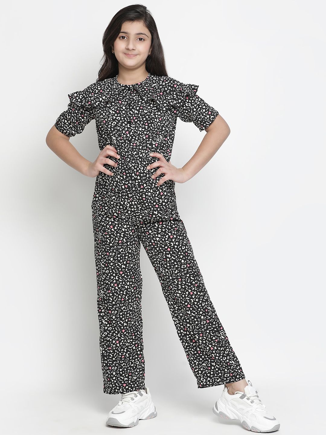 Oxolloxo Girls Black & White Printed Basic Jumpsuit-picture-35