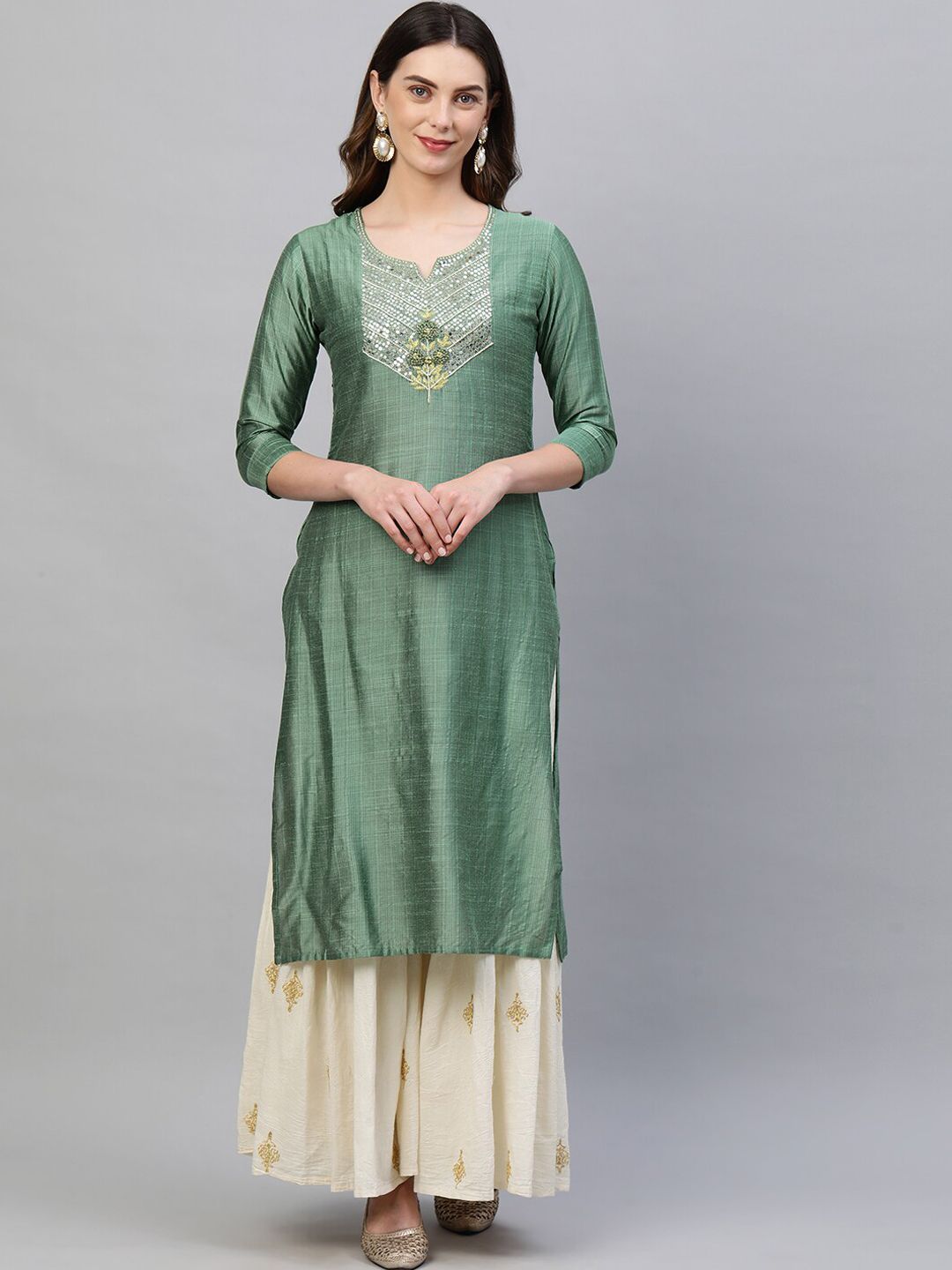 Green square neck kurtas - Buy Green square neck kurtas online in India