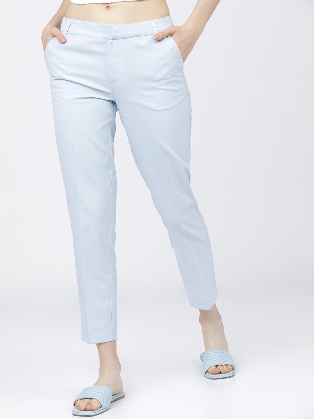 Tokyo Talkies Women Blue Solid Regular Fit Trousers