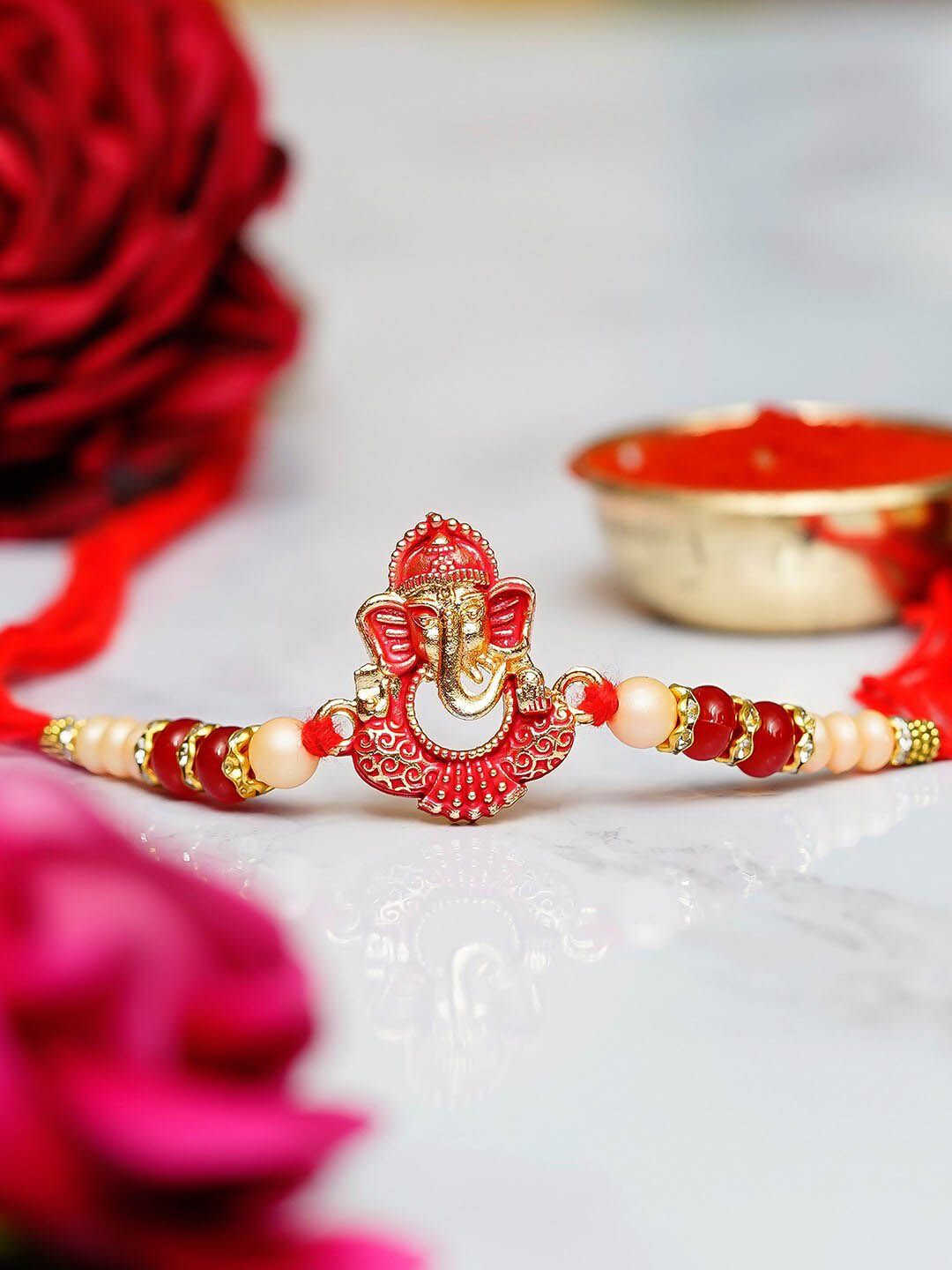 eCraftIndia Gold-Toned & Green Rakhi Gift Set-picture-44