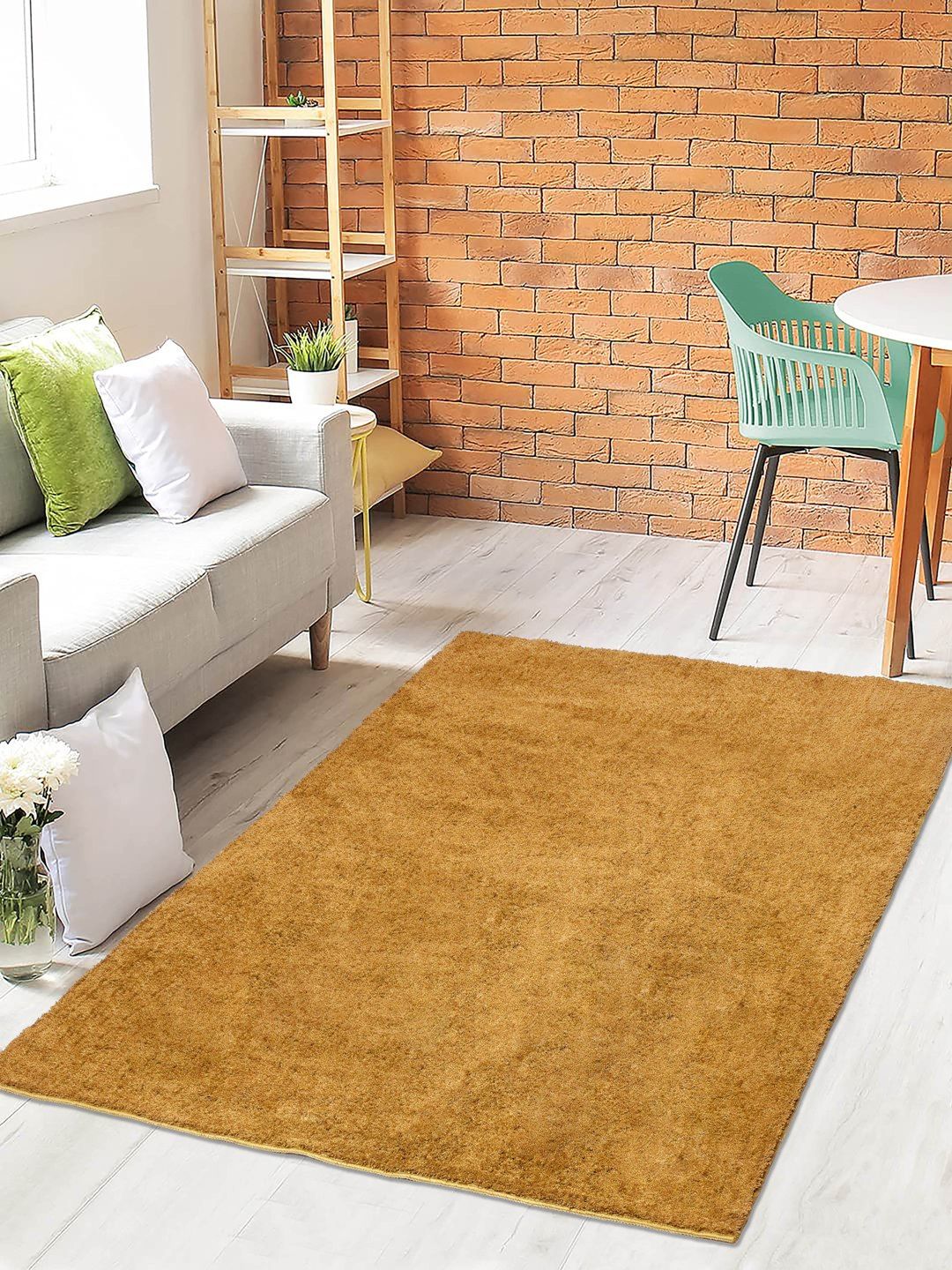 Saral Home Gold-Coloured Solid Cotton Shaggy Anti-Skid Carpet-picture-36