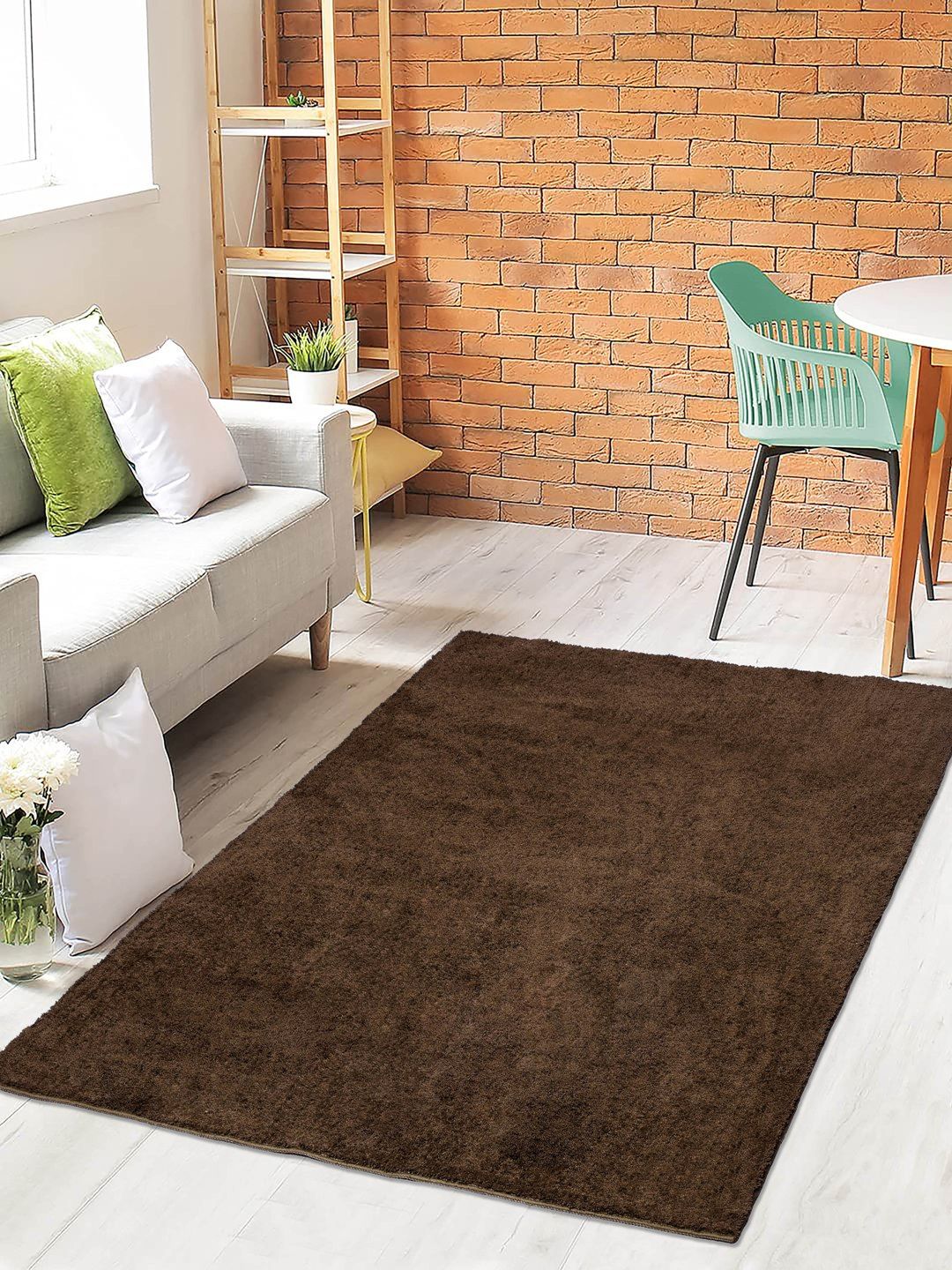Saral Home Brown Solid Shaggy Anti-Skid Cotton Carpet-picture-23