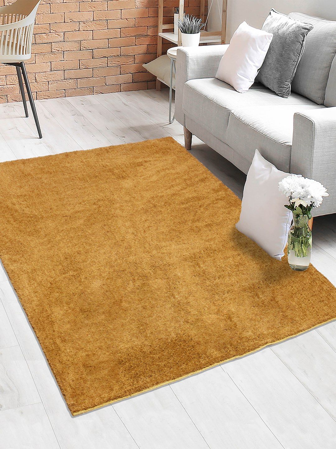 Saral Home Gold-Coloured Solid Cotton Shaggy Anti-Skid Carpet-picture-21