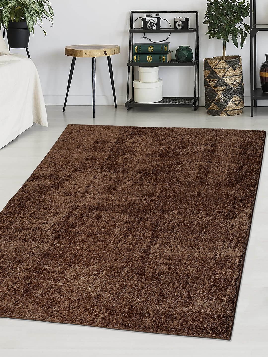 Saral Home Brown Solid Cotton Shaggy Carpet-picture-47