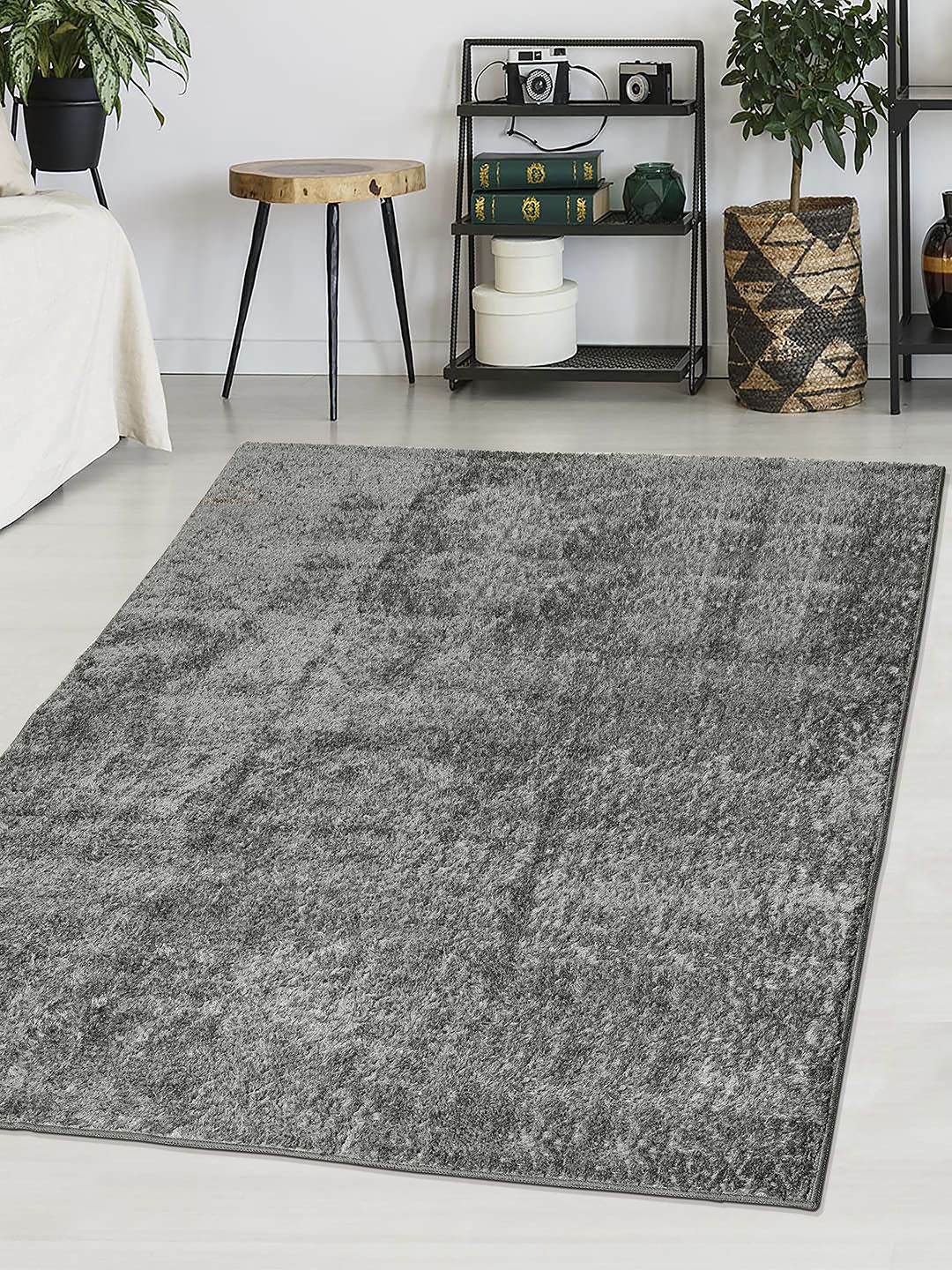 Saral Home Grey Solid Cotton Shaggy Carpet-image-46