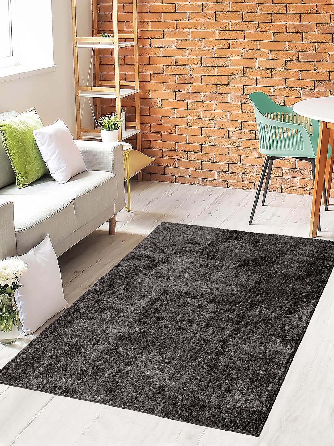 Saral Home Grey Solid Cotton Heavy Duty Shaggy Carpet-image-47