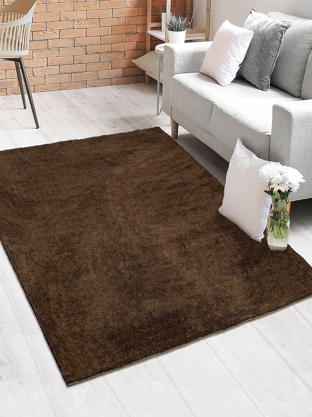 Saral Home Brown Solid Cotton Shaggy Anti-Skid Carpet-picture-23