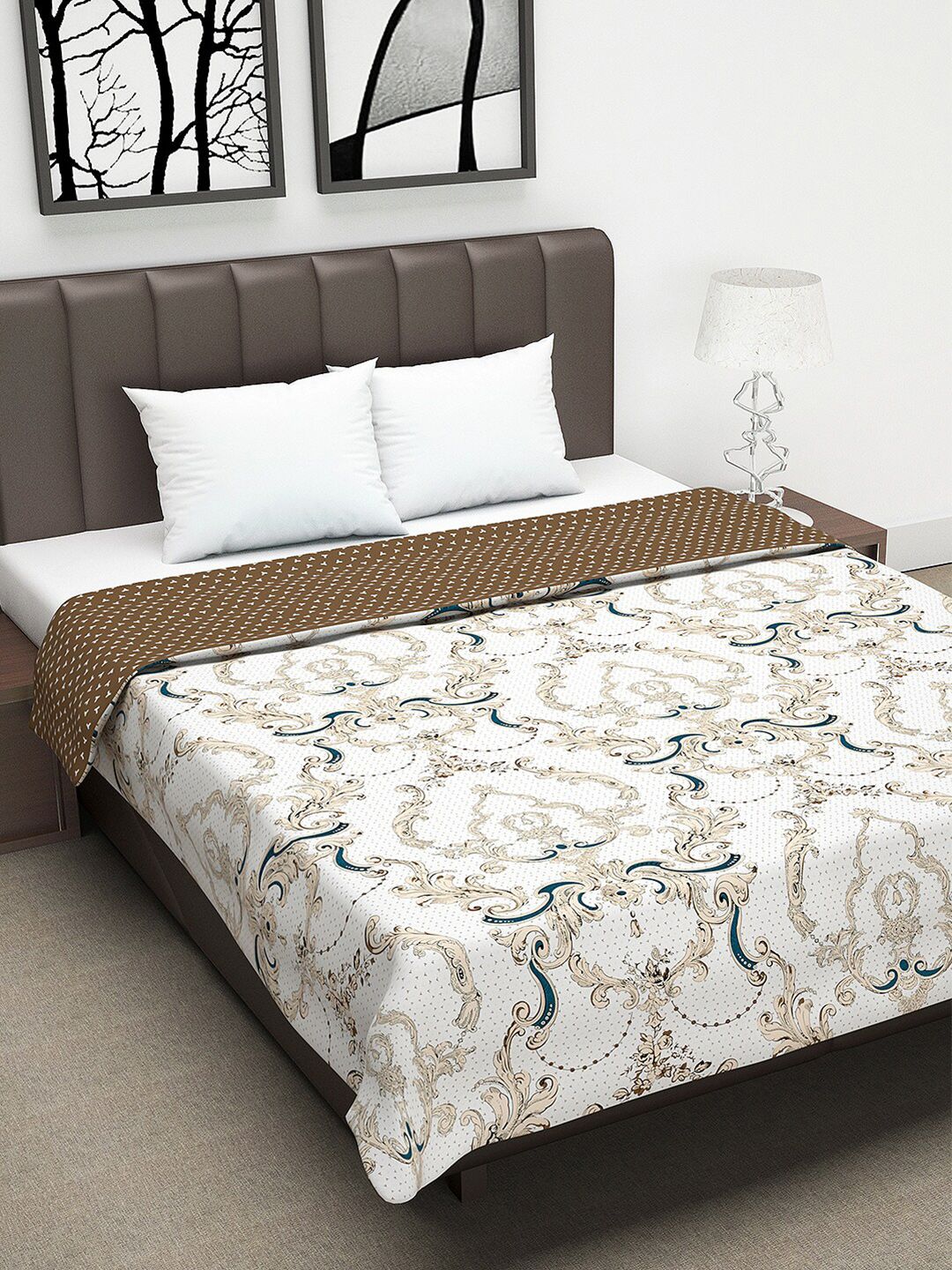 Divine Casa White & Beige Ethnic Motifs AC Room 120 GSM Double Bed Dohar-picture-12