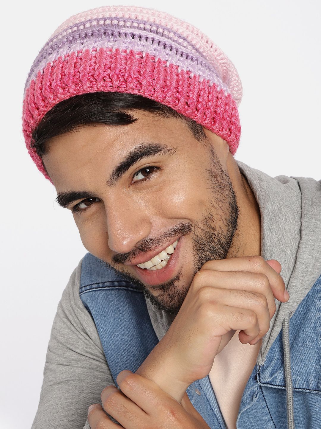 Magic Needles Unisex Pink & Purple Self Design Beanie-picture-52