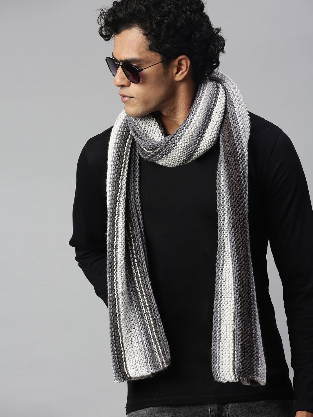 Magic Needles Unisex White & Grey  Self-Design Scarf-picture-21