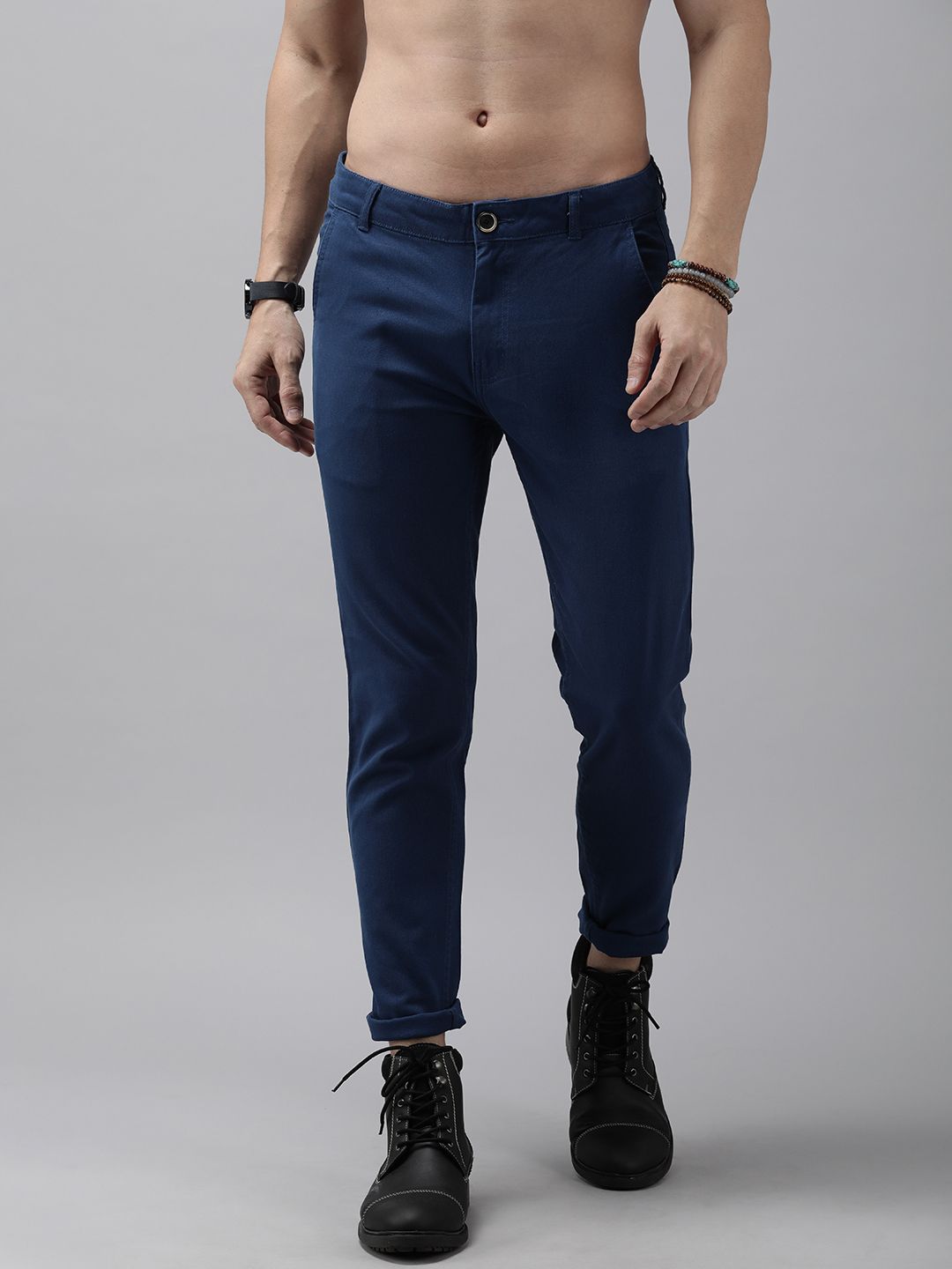 Roadster Men Navy Blue Slim Tapered Fit Chino Trousers-picture-17