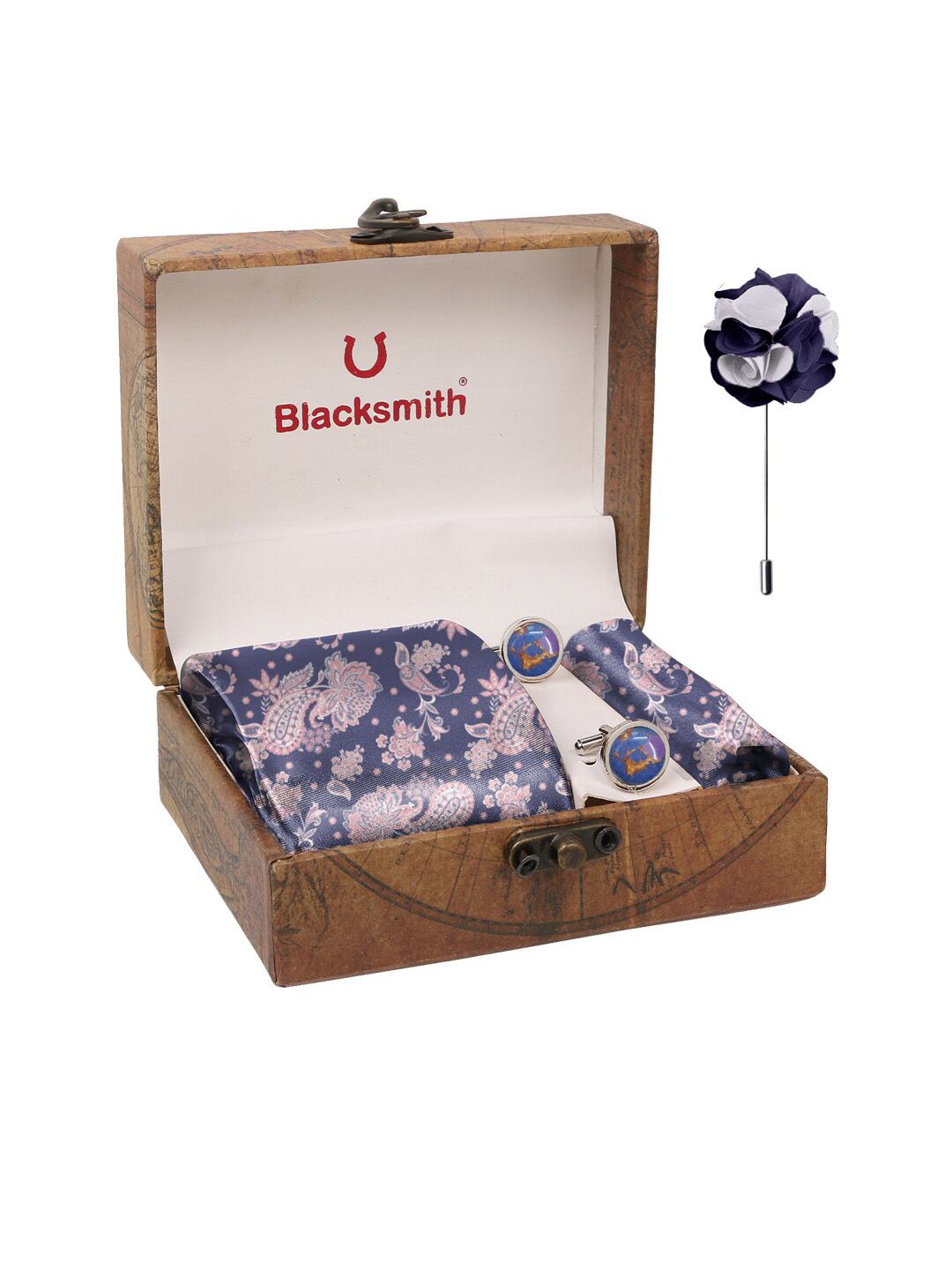 Blacksmith Men Purple & Pink Printed Pure Satin Accessory Gift Set-picture-30