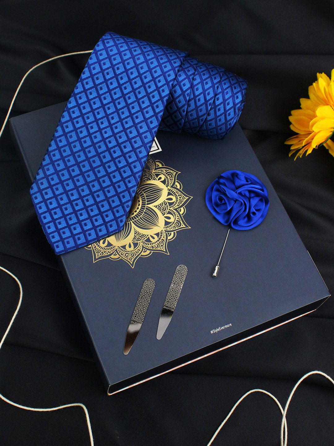 PELUCHE The Solid Ambush Blue & Black Checked Broad Tie Gift Box-image-20