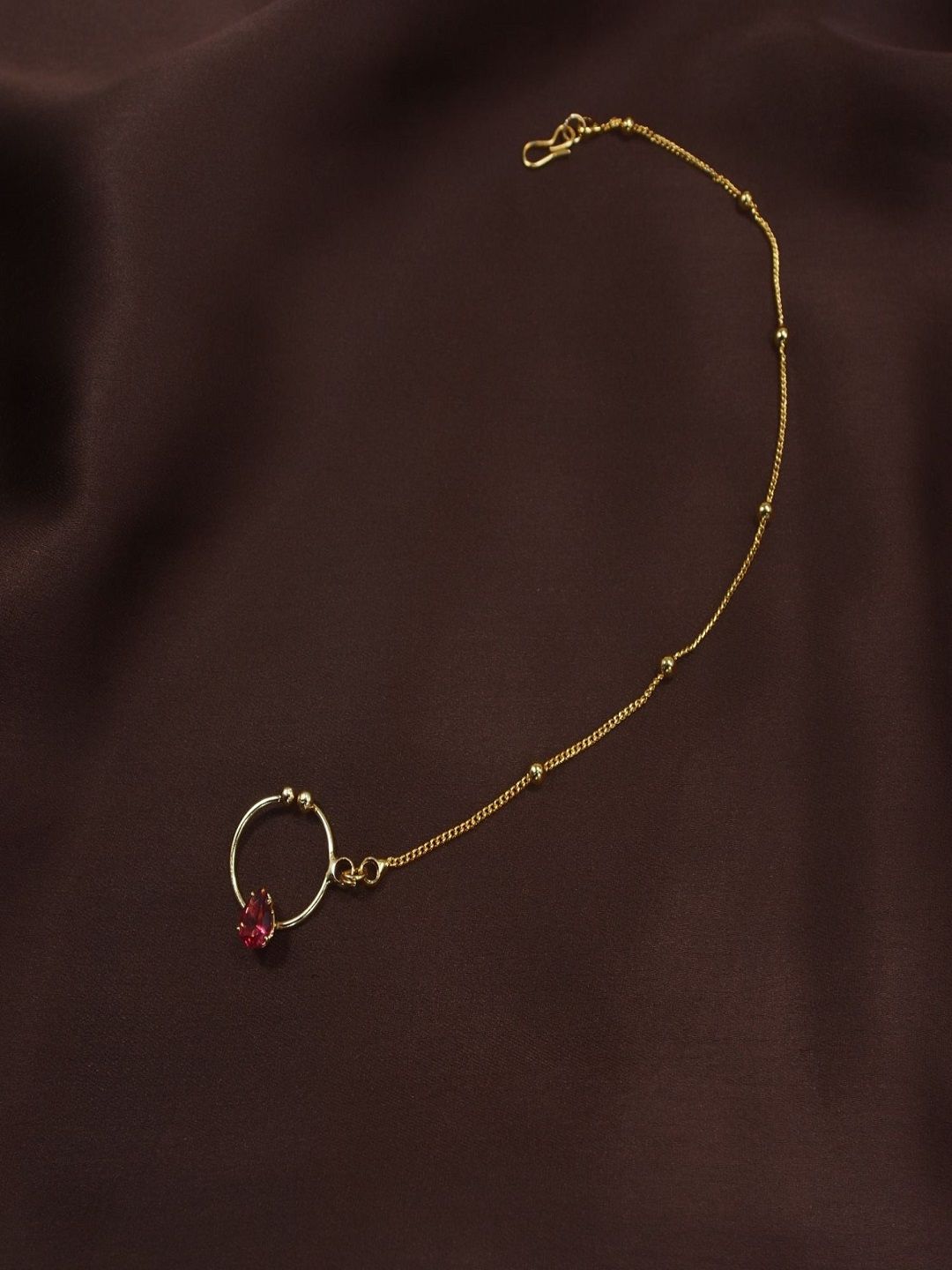 I Jewels Pink Gold-Plated Chained Nose Ring-picture-34