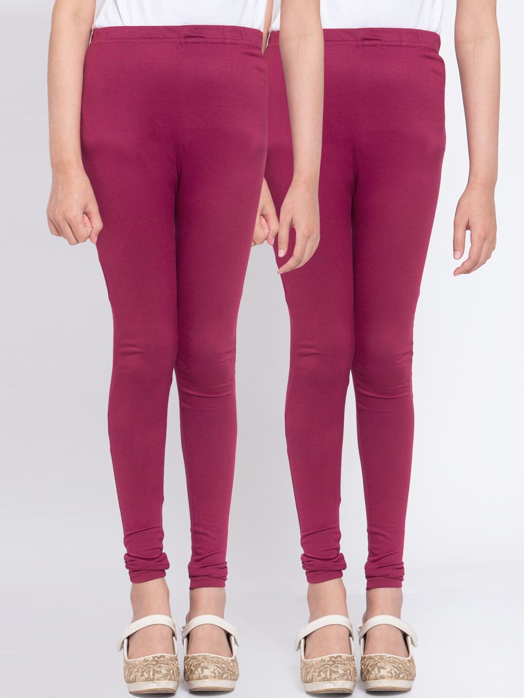 KLOTTHE Girls Pack Of 2 Maroon Solid Ankle-Length Leggings-picture-21