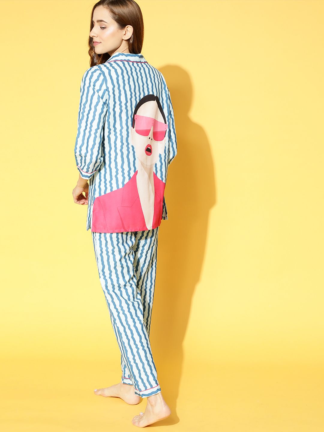 Bannos Swagger Women Stunning Blue Striped Printed Night Suit-picture-11
