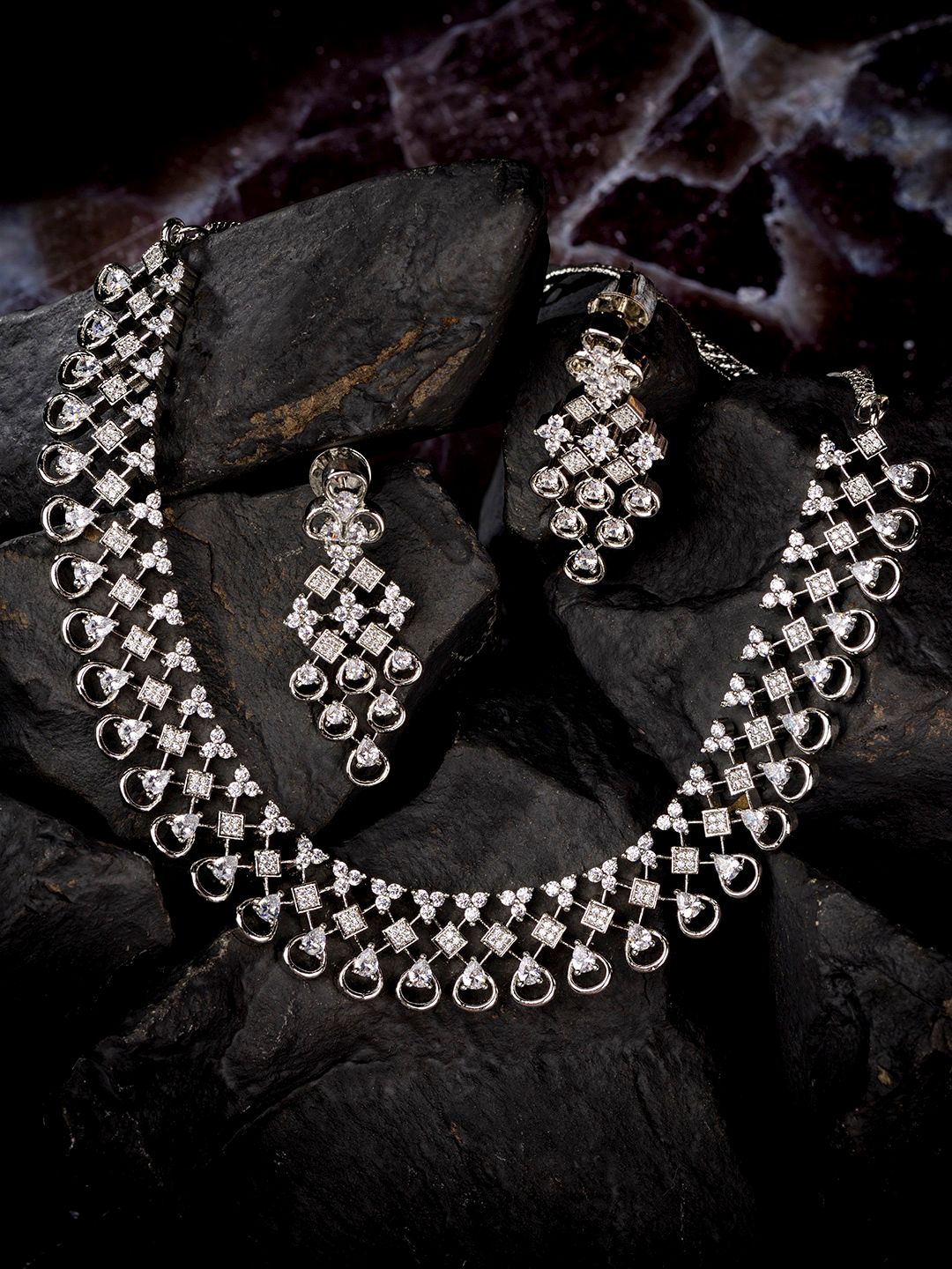 Saraf RS Jewellery Silver-Plated White AD & CZ-Studded Jewellery Set-picture-28