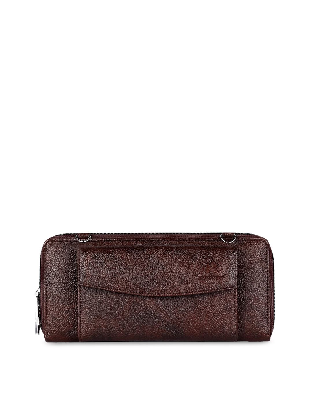 THE CLOWNFISH Women Coffee Brown Textured Leather Structured Clutches-image-40