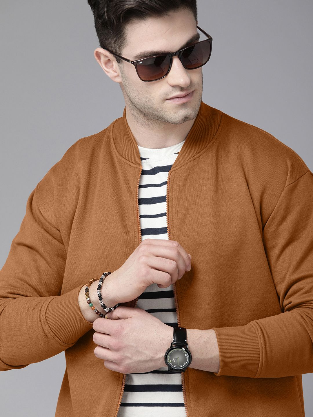 Buy Roadster Roadster Men Rust Brown Solid Bomber Jacket At Redfynd 