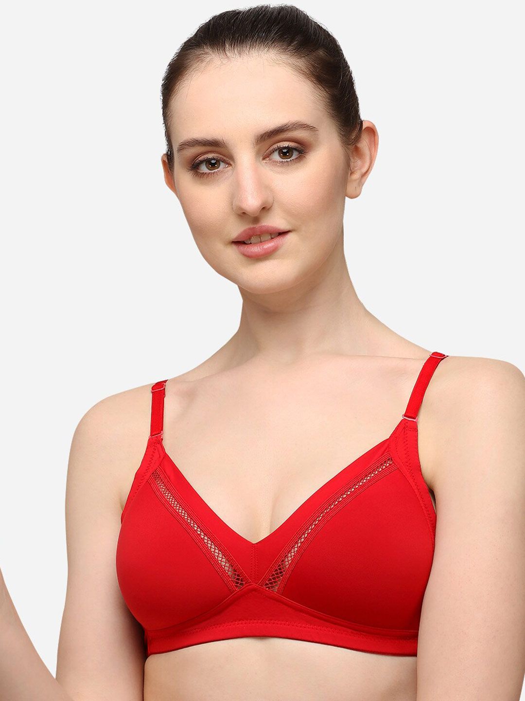 Womens Non Padded Non Wired Full Cup Bra In Red