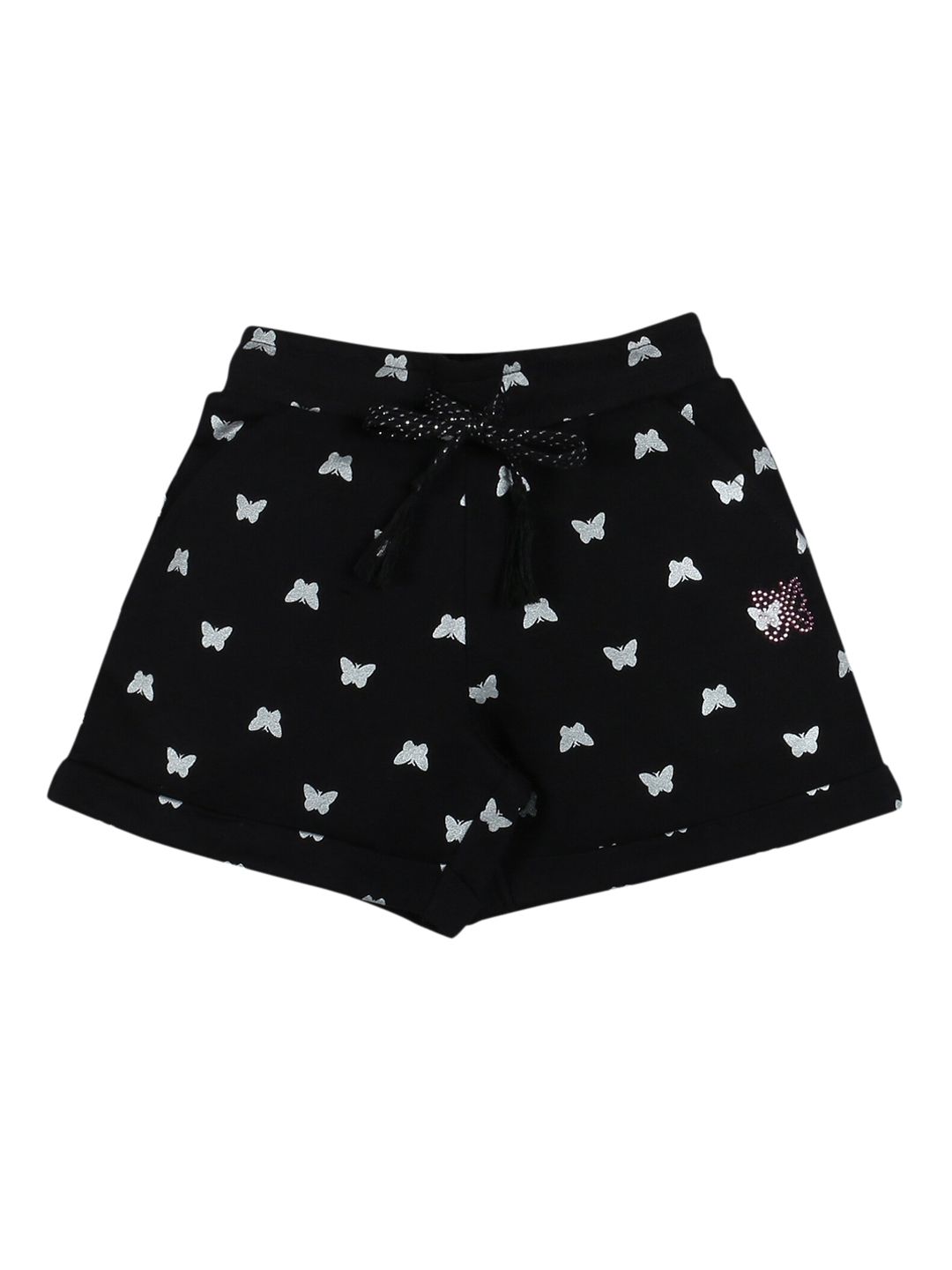 PLUM TREE Girls Black & White Conversational Printed Pure Cotton Regular Shorts-picture-10