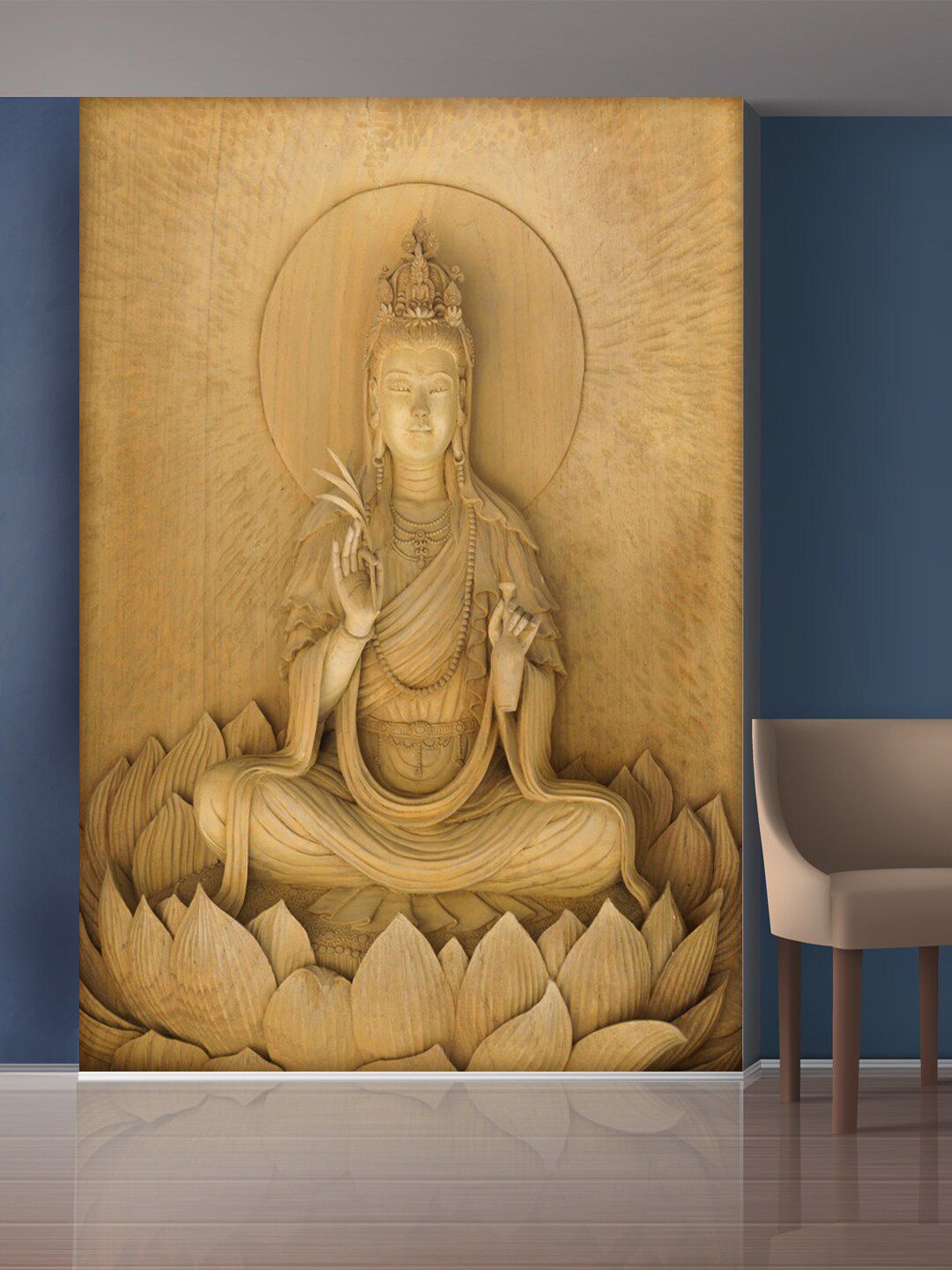 999Store Beige Meditating Lady Self-Adhesive Lady Mural Wallpaper-picture-34