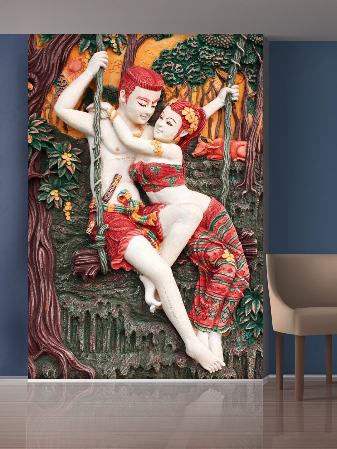 999Store Multicoloured Man and Woman Sitting on Swing Mural Wallpaper-picture-12