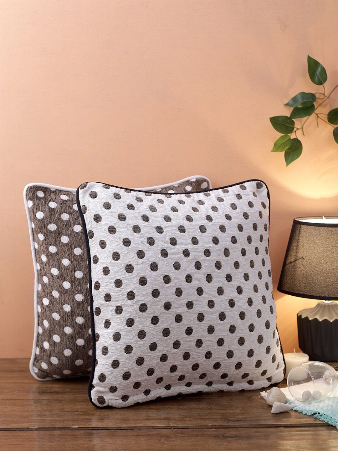 ROMEE White & Grey Set of 2 Polka Dots Square Cushion Covers-picture-13