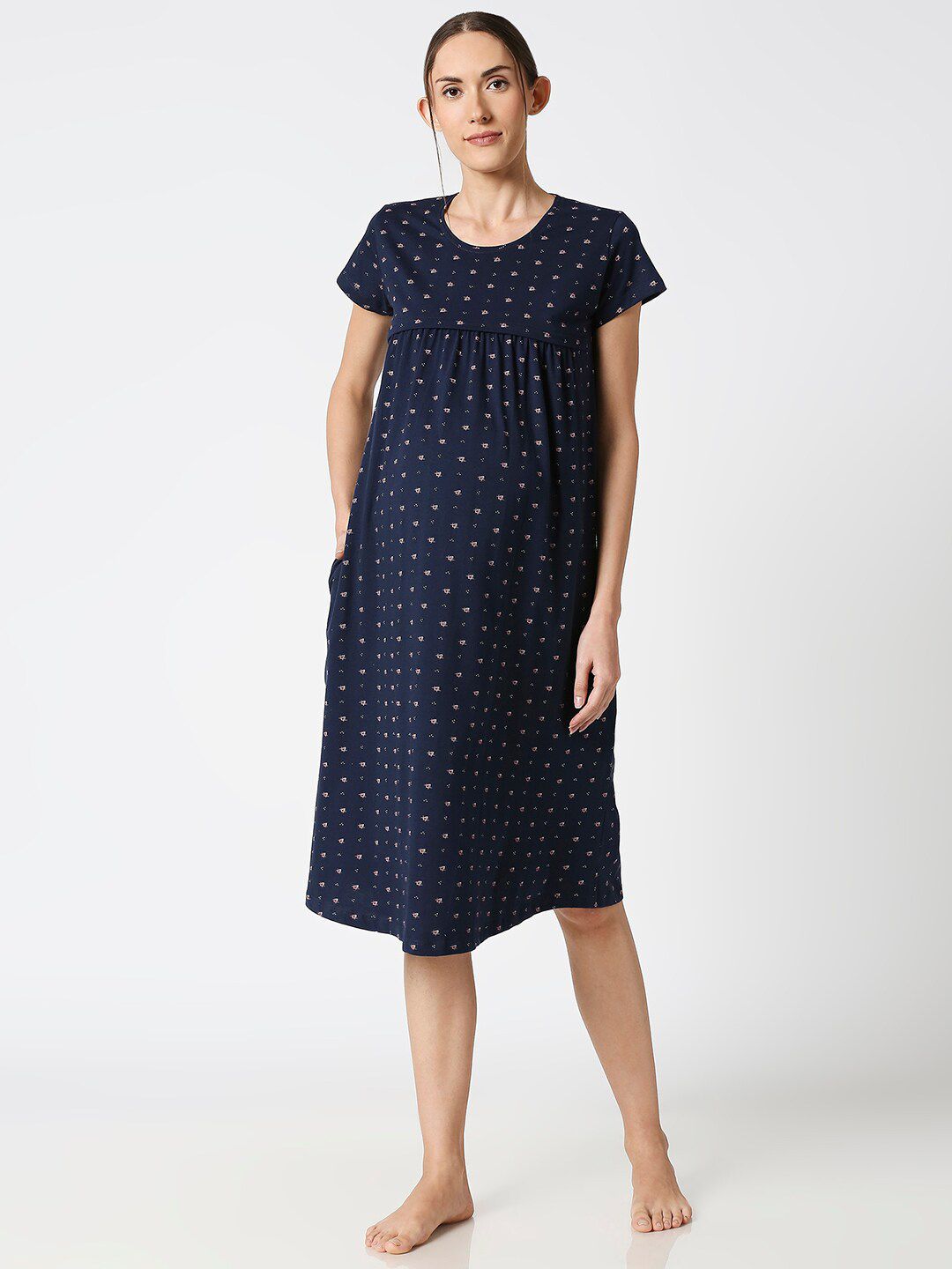 AV2 Women Navy Blue Pure Cotton Printed Maternity Nightdress-picture-23