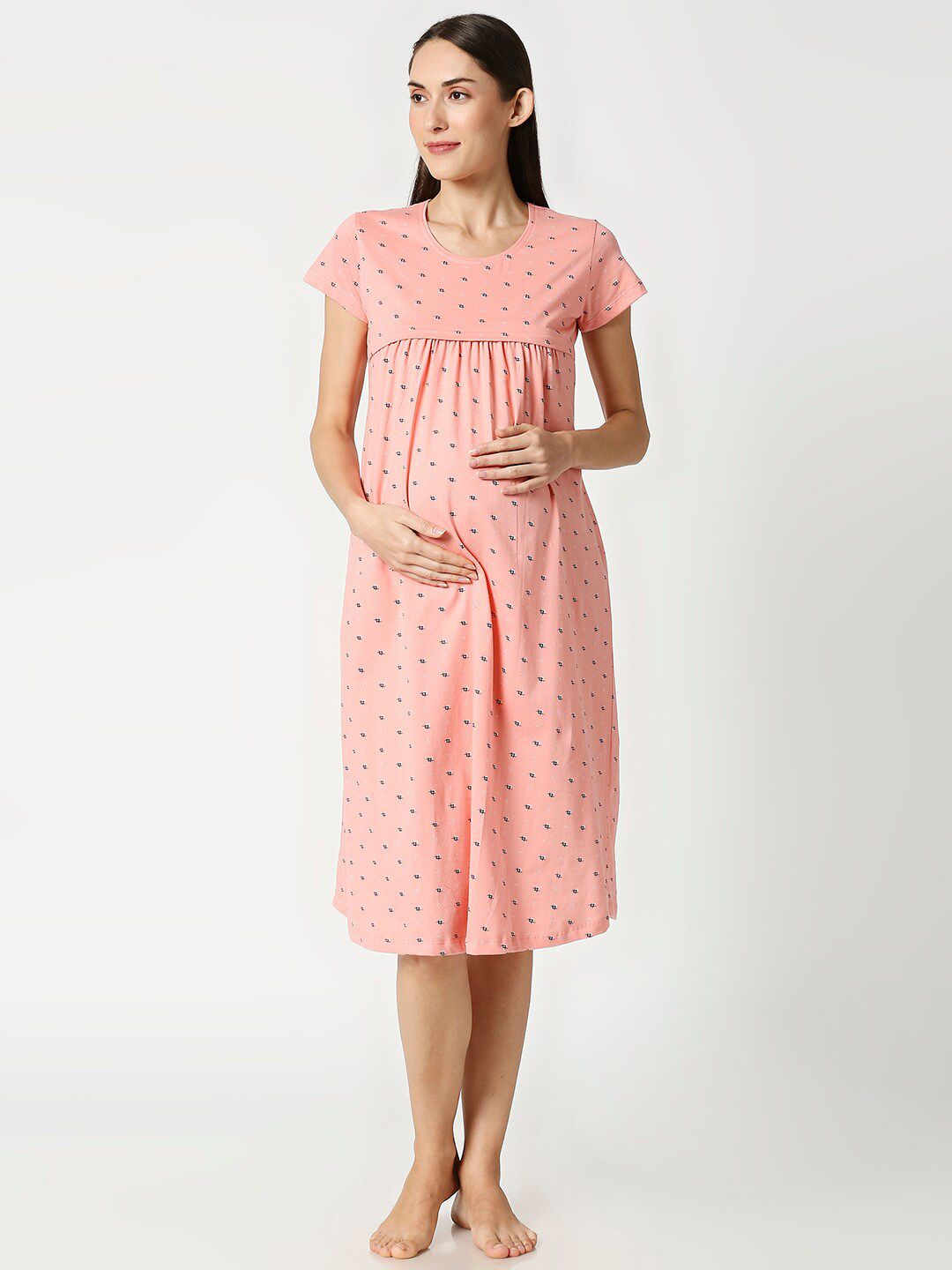 AV2 Women Peach Pure Cotton Printed Maternity Nightdress-picture-48