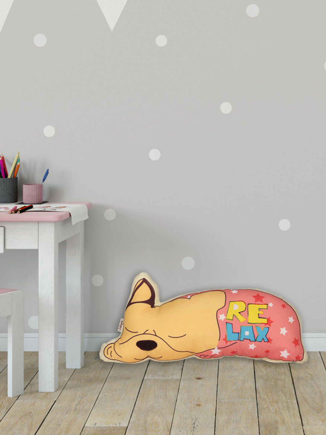Sivya Yellow & Pink Chill Dog Printed Stuffed Cushion-picture-14