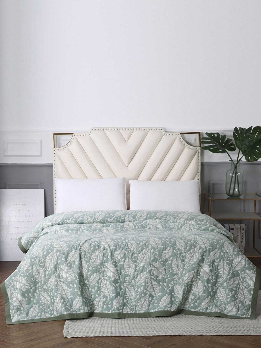 URBAN DREAM Green & White Floral AC Room 210 GSM Double Bed Dohar-picture-42
