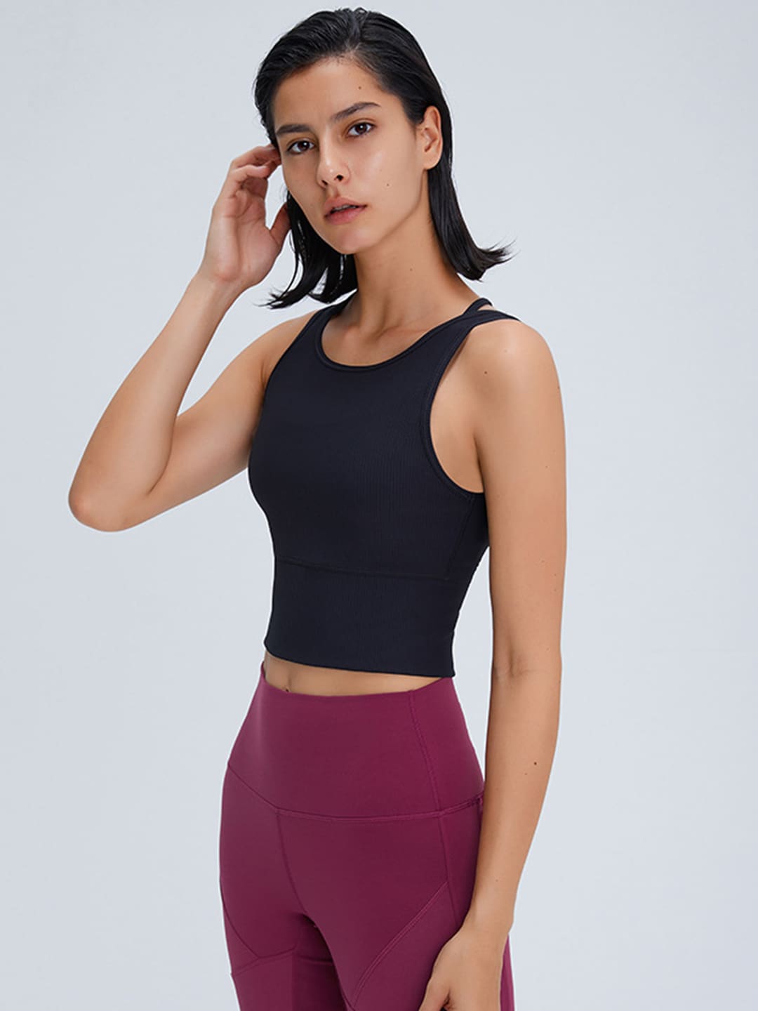 URBANIC Black Solid Cropped Fitted Top